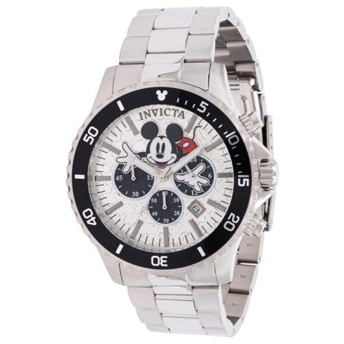 Invicta Disney Men`s 48mm Mickey Mouse Limited Edition Silver Chrono Watch 39049 - Dial: Black, Multicolor, Silver, Band: Silver, Bezel: Black, Silver