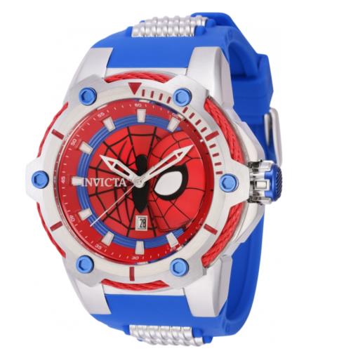 Invicta Bolt Marvel Spiderman Men`s 52mm Limited Edition Quartz Watch 43834 - Dial: Black, Band: Blue, Bezel: Blue
