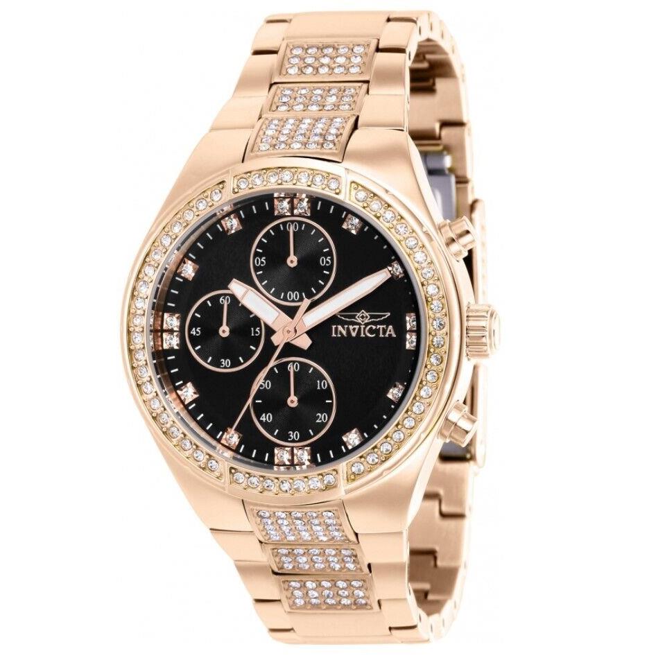 Invicta Specialty Lux Women`s 38mm Crystals Black Rose Gold Chrono Watch 38617