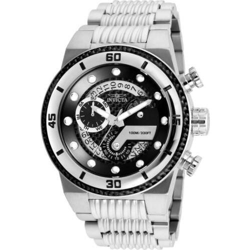 Invicta 25280 Men`s S1 Rally Black Carbon Fiber Dial Steel Bracelet Chrono Watch - Dial: Black, Band: Silver