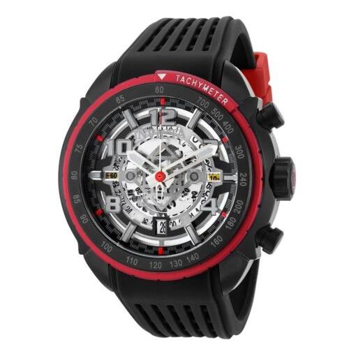 Invicta S1 Rally Men`s 48mm Anatomic Skeleton Dial Black Chronograph Watch 36367 - Dial: Black, Gray, Multicolor, Silver, Band: Black, Bezel: Black, Red