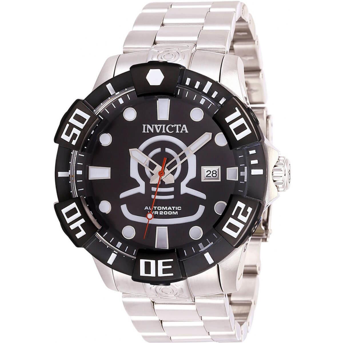 Invicta Men`s Watch Pro Diver Automatic Black Dial Silver Tone Bracelet 26977 - Dial: Black, Band: Silver