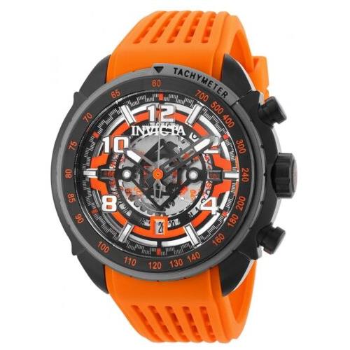 Invicta S1 Rally Men`s 48mm Anatomic Skeleton Dial Chronograph Watch 36368 - Black Dial, Orange Band, Black Bezel