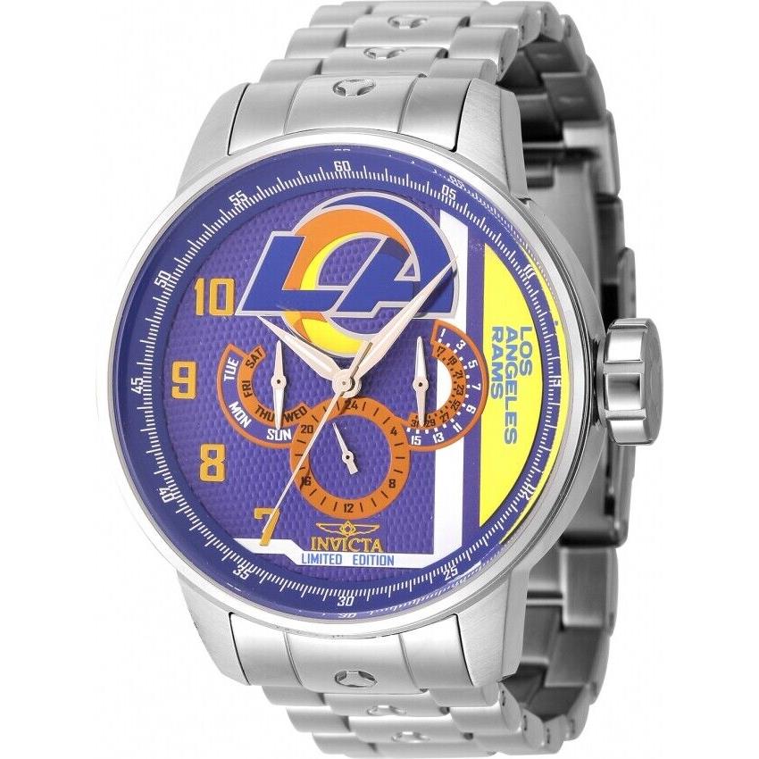 Invicta Nfl Los Angeles Rams Limited Ed Mens S1 Rally Quartz Steel Watch Nfl Box - Dial: Yellow and Orange and Blue, Band: Silver-tone, Bezel: Steel