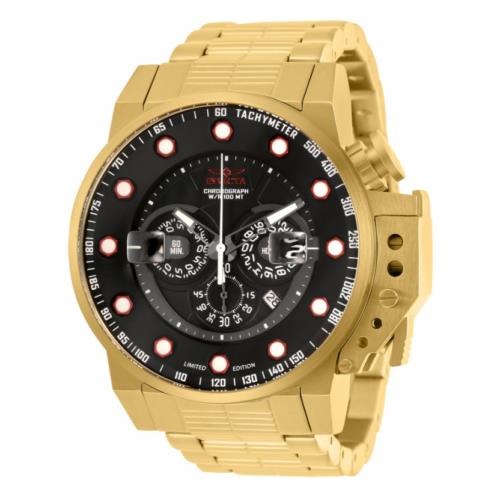 Invicta I-force Bomber Limited Men`s 50mm Gold Chronograph Watch 30639 Rare - Dial: Black, Band: Gold, Bezel: Gold