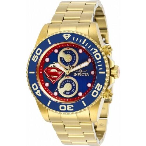 Invicta DC Comics Superman Men`s 43mm Limited Edition Chronograph Watch 29064 - Dial: Blue, Gold, Multicolor, Red, Band: Gold, Yellow, Bezel: Blue, Gold, Yellow