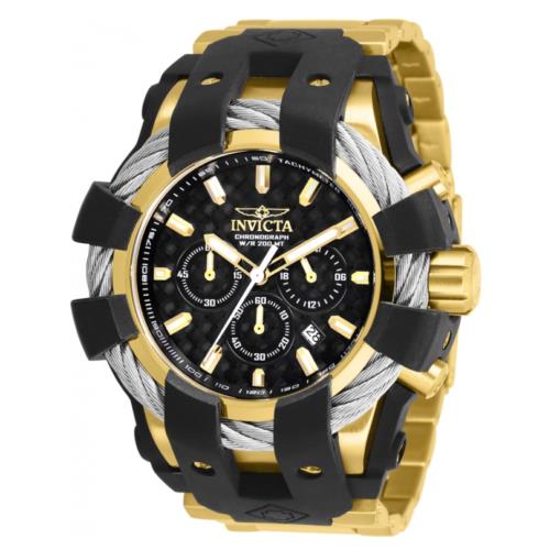 Invicta Bolt Sport Men`s 50mm Carbon Fiber Dial Hybrid Stainless Watch 26673 - Dial: Black, Band: Gold