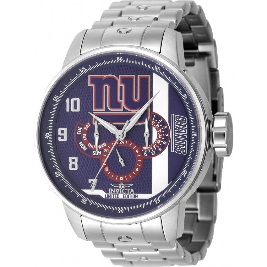 Invicta Nfl York Giants Multicolor Dial Chronograph Quartz Men`s Steel Watch - Dial: Blue, Red, White, Band: Silver, Bezel: Silver