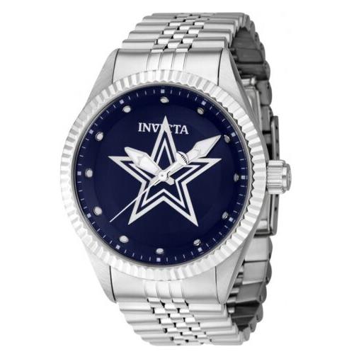 Invicta Nfl Dallas Cowboys Men`s 43mm Silver Stainless Quartz Watch 42397 - Dial: Blue, White, Band: Silver, Bezel: Silver