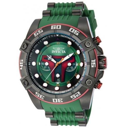Invicta Star Wars Men`s 52mm Boba Fett Limited Edition Chronograph Watch 40092 - Face: Blue, Dial: Black, Band: Green