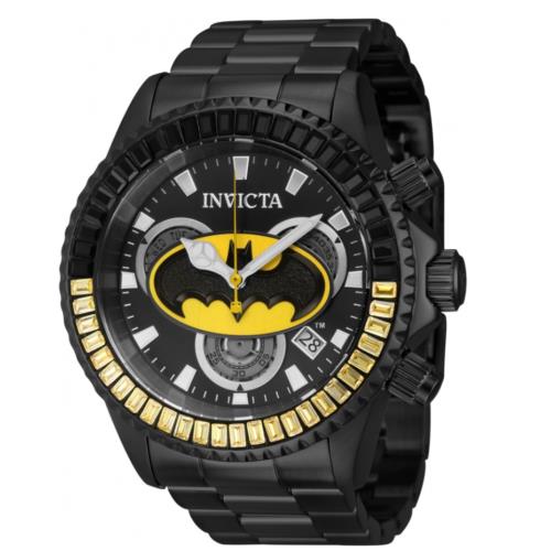 Invicta DC Comics Batman Men`s 47mm Limited Crystals Swiss Chrono Watch 41273 - Dial: Black, Multicolor, Silver, White, Yellow, Band: Black, Bezel: Black, Yellow