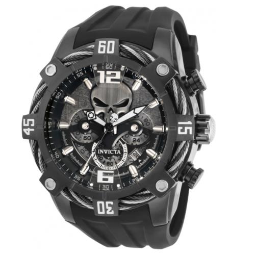 Invicta Marvel Punisher Men`s 51mm Limited Edition Bolt Chronograph Watch 33163 - Dial: Black, Gray, Silver, White, Band: Black, Bezel: Black, Silver