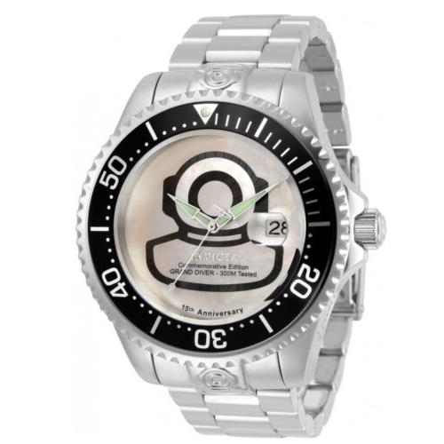Invicta Grand Diver Automatic Men`s 47mm 15th Anniv Limited Ed Mop Watch 30654 - Black Dial, Silver Band, Black Bezel