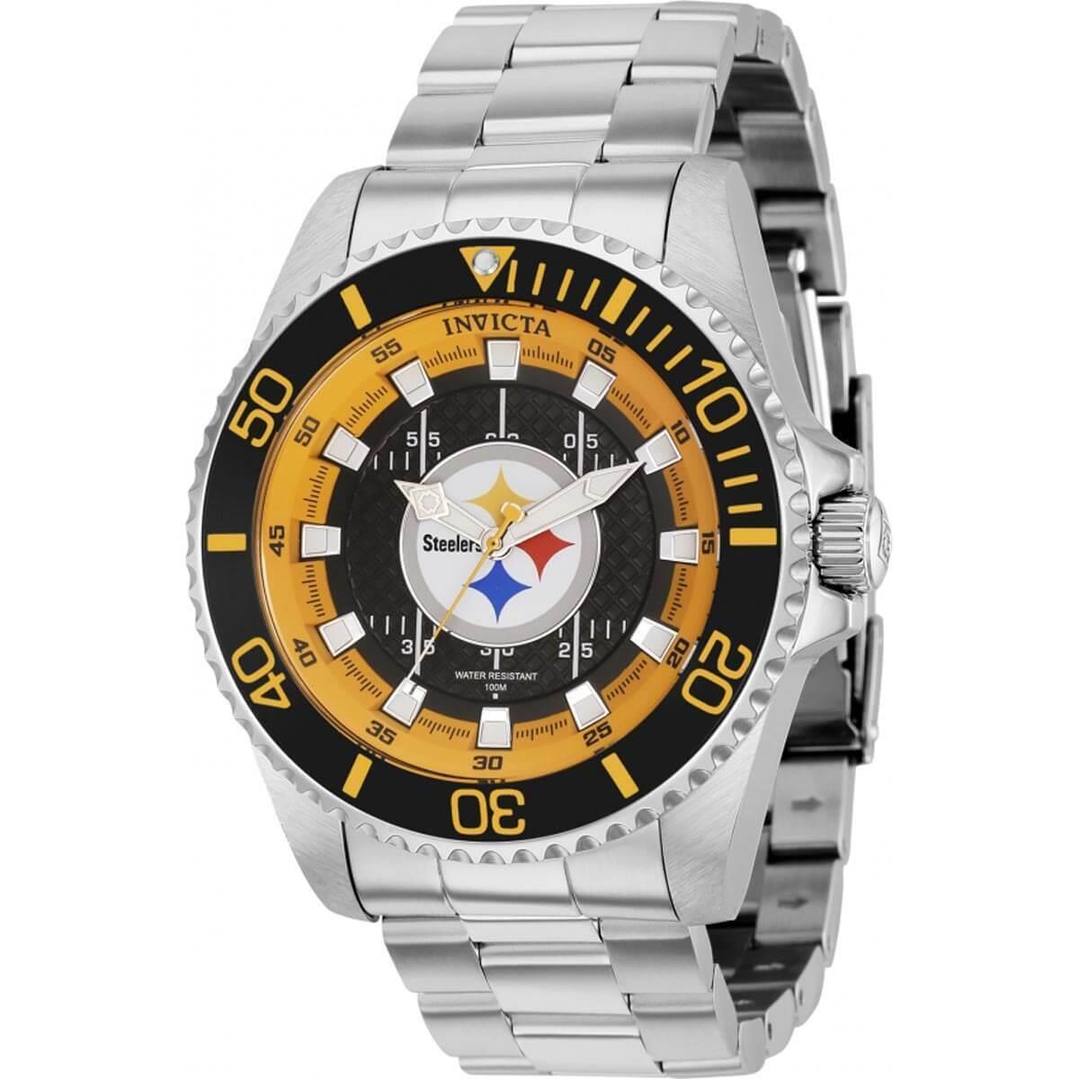 Invicta Men`s Watch Nfl Pittsburgh Steelers Quartz Silver Steel Bracelet 36951