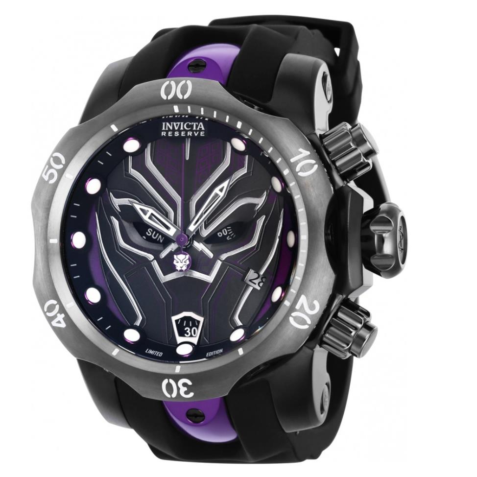 Invicta Reserve Marvel Black Panther Men`s 54mm Limited Chrono Watch Black 41402 - Dial: Black, Gray, Multicolor, Purple, Silver, White, Band: Black, Bezel: Black, White