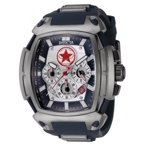 Invicta Marvel Gunmetal Men`s 53mm Limited Edition Chronograph Watch 42037 - Dial: Blue, Band: Blue, Bezel: Gray
