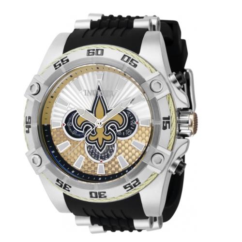 Invicta Nfl Orleans Saints Men`s 52mm Carbon Fiber Chronograph Watch 41986 - Dial: Beige Black Gray Silver White Yellow, Band: Black, Bezel: Beige Black Gray Silver