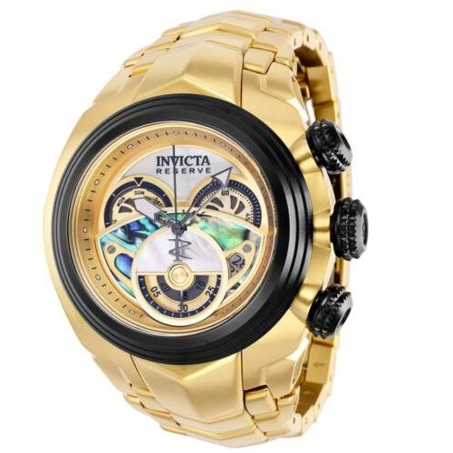Invicta Reserve S1 Men`s 54mm Abalone 18K Gold Plated Swiss Chrono Watch 38867 - Dial: Black, Band: Gold, Bezel: Black