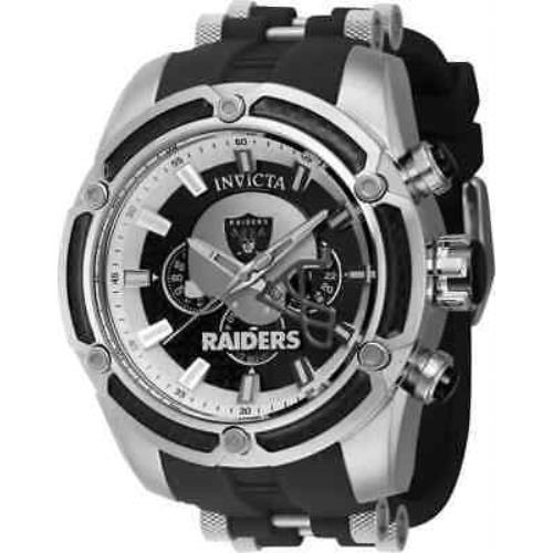 Invicta Nfl Las Vegas Raiders Chronograph Quartz Black Dial Men`s Watch 41903 - Dial: Black, Band: Two-tone (Black and Silver-tone), Bezel: Silver-tone