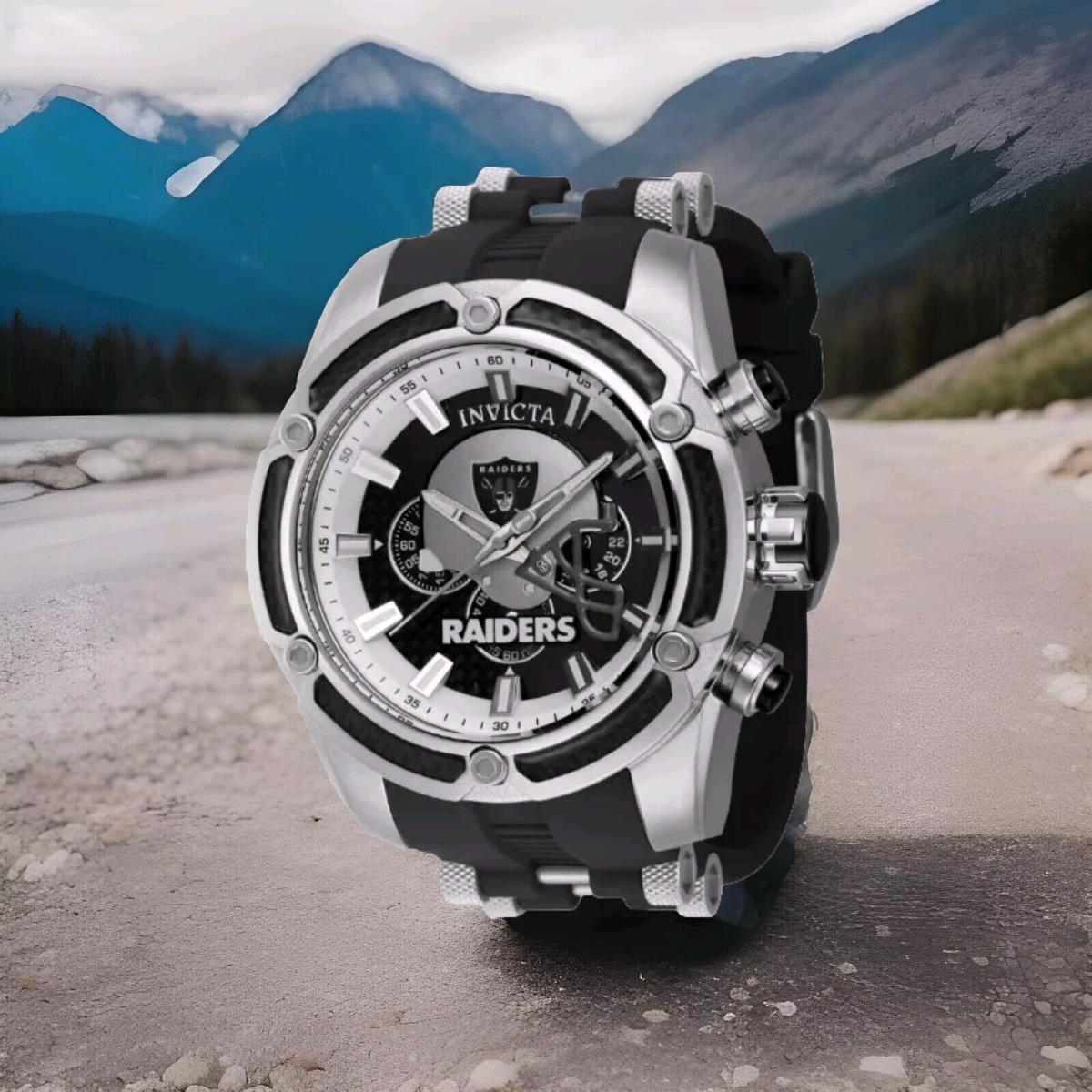 Invicta Nfl Las Vegas Raiders Men`s 52mm Carbon Fiber Chronograph Watch 41903 - Dial: Black, Gray, Multicolor, Silver, White, Band: Black, Bezel: Black, Silver