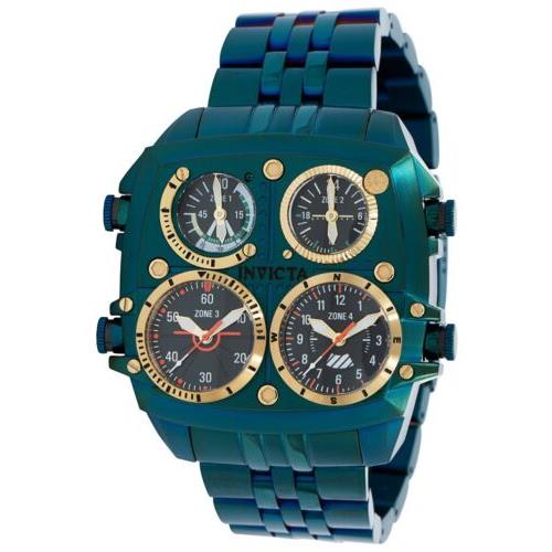 Invicta Aviator Zulu Men`s 50mm Green 4-Time Zone Quartz Watch 39281 Rare