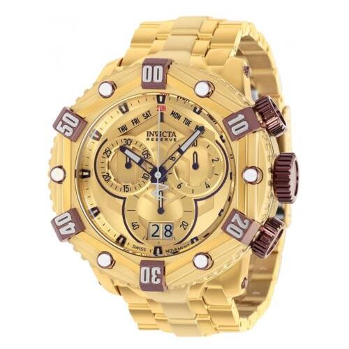 Invicta Reserve Huracan Gold Label Men`s 53mm Chronograph Watch 36634 - Dial: Champagne, Band: Gold, Bezel: Gold
