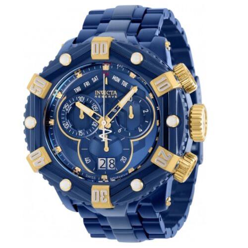Invicta Reserve Huracan Blue Label Edition Men`s 53mm Chronograph Watch 36633 - Dial: Blue, Gold, Band: Blue, Bezel: Blue, Gold, Yellow