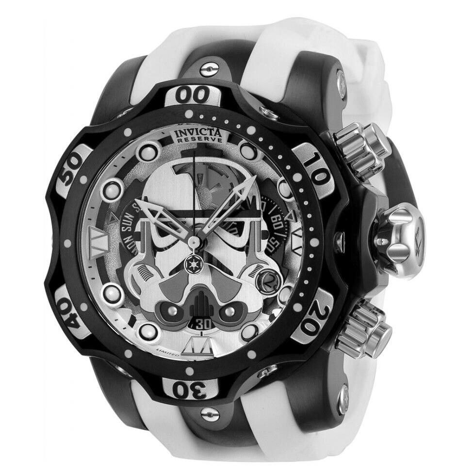 Invicta Star Wars Stormtrooper Men`s 52mm Limited Ed Swiss Chrono Watch 35360 - Dial: Black, Multicolor, Silver, White, Band: White, Bezel: Black, Silver