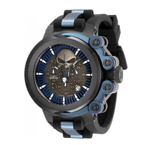 Invicta Marvel Punisher Men`s 55mm Coalition Trigger Limited Ed Watch 34603 - Dial: Blue, Gray, Multicolor, Band: Black, Bezel: Black