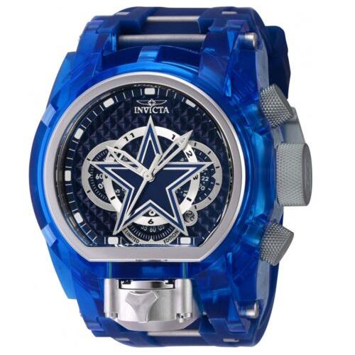 Invicta Nfl Dallas Cowboys Men`s 52mm Blue Magnum Dual Time Limited Watch 41538 - Dial: Blue, Multicolor, Silver, White, Band: Blue, Bezel: Blue, Silver