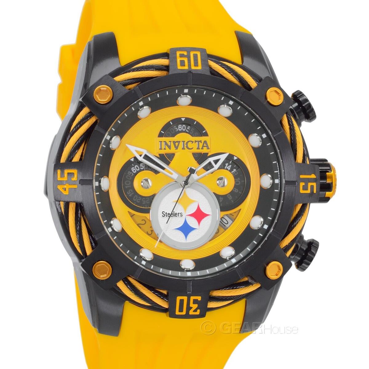 Invicta Mens Nfl Pittsburgh Steelers Watch Logo Dial Black Yellow Silicone - Dial: Black, Yellow, Band: Yellow, Bezel: Black, Yellow