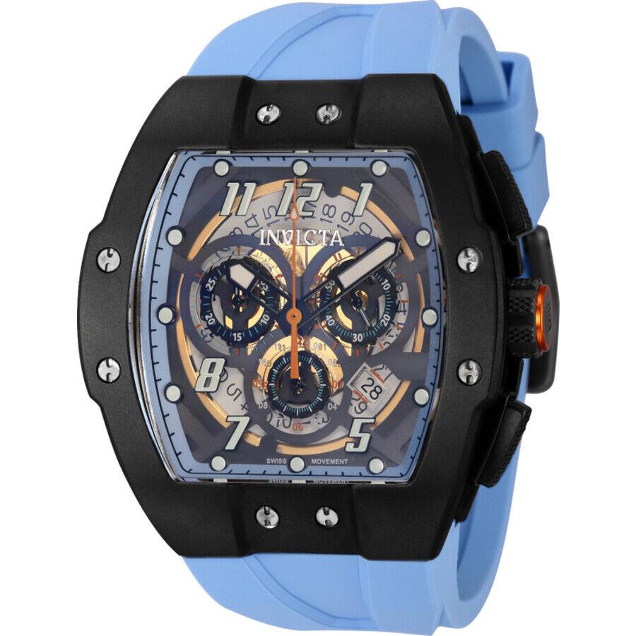 Invicta JM Correa Chronograph Quartz Titanium Men`s Watch 44414 - Dial: Transparent, Band: Light Blue, Bezel: Black