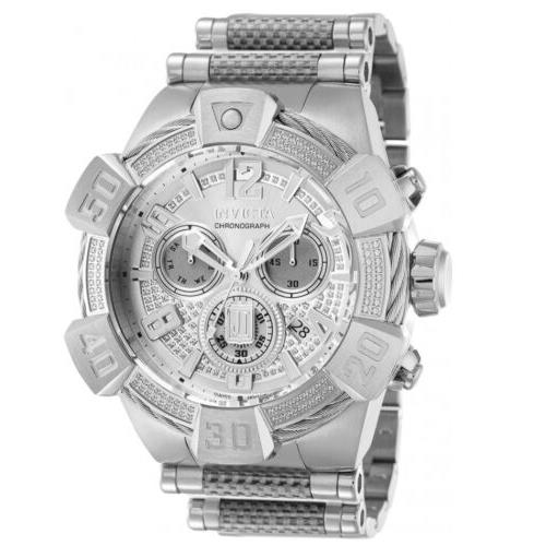 Invicta Jason Taylor .78 Ctw Diamond Men`s 52mm Swiss Chronograph Watch 40434 - Dial: Silver, Band: Silver, Bezel: Silver