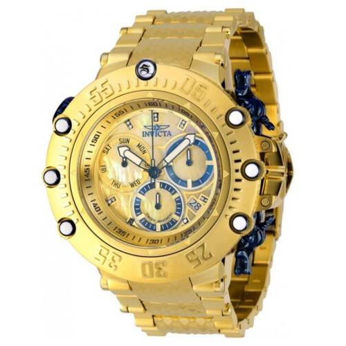 Invicta Subaqua Shutter Diamond Men`s 52mm Gold Label Swiss Watch Rare 36317 - Dial: Blue, Band: Gold, Bezel: Gold