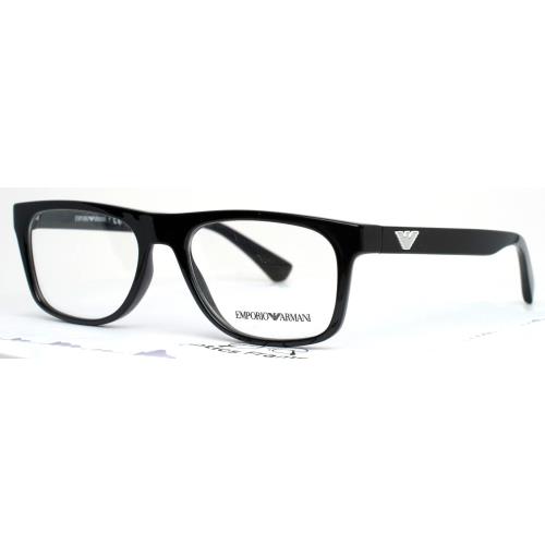 Emporio Armani EA3097 5017 Black Mens Rectangle Full Rim Eyeglasses 53-17-140