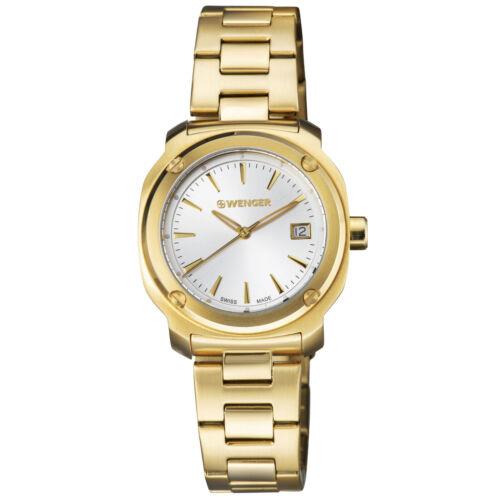 Wenger Edge Women`s 34mm Silver Dial Swiss Made Gold Quartz Watch 01.1121.107