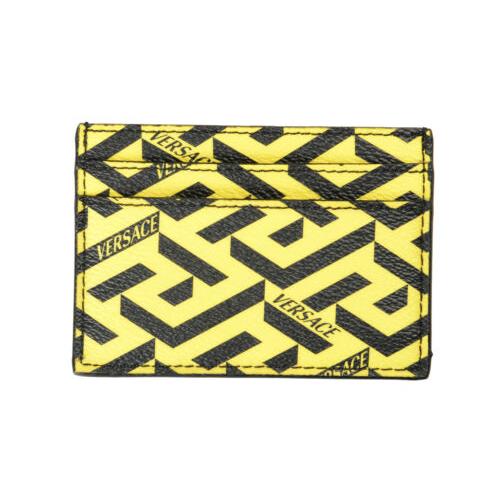 Versace Unisex La Greca Signature Textured Leather Yellow Card Case