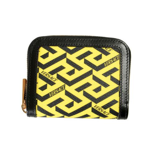 Versace Women`s La Greca Signature Yellow Zip Around Compact Wallet