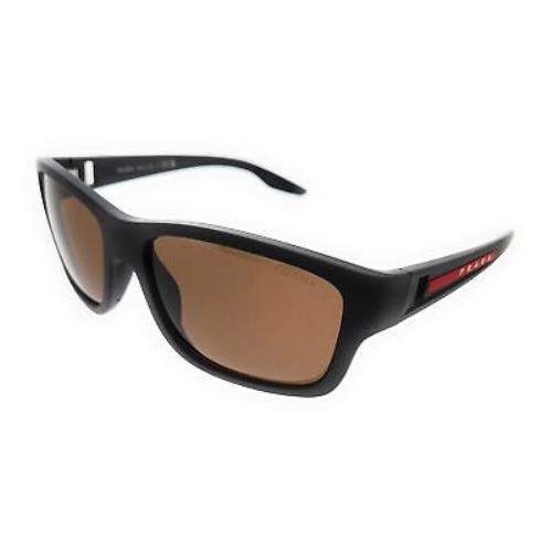 Prada Linea Rossa 0PS 01WS 1BO50A Matte Black Rectangular Sunglasses - Matte Black, Frame: Matte Black, Lens: Brown