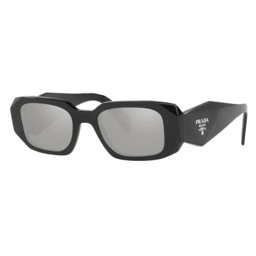 Prada 0PR17W 1AB2B0 Black/light Grey Mirrored Rectangular Women`s Sunglasses