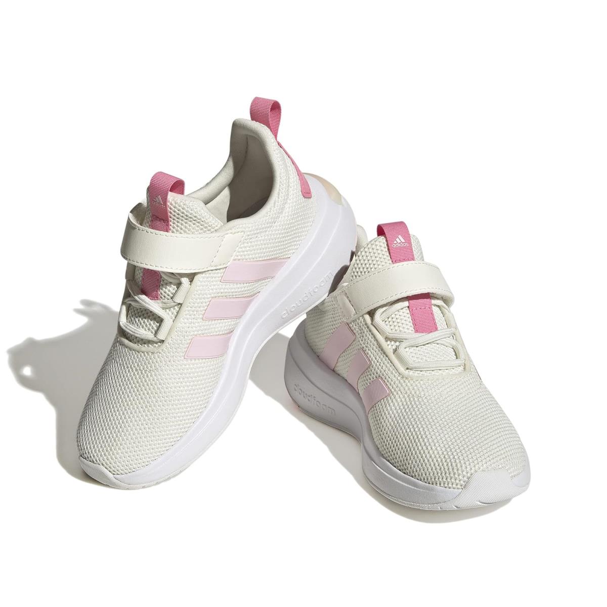 Girl`s Shoes Adidas Kids Racer TR23 EL Little Kid/big Kid - Off-White/Clear Pink/Bliss Pink