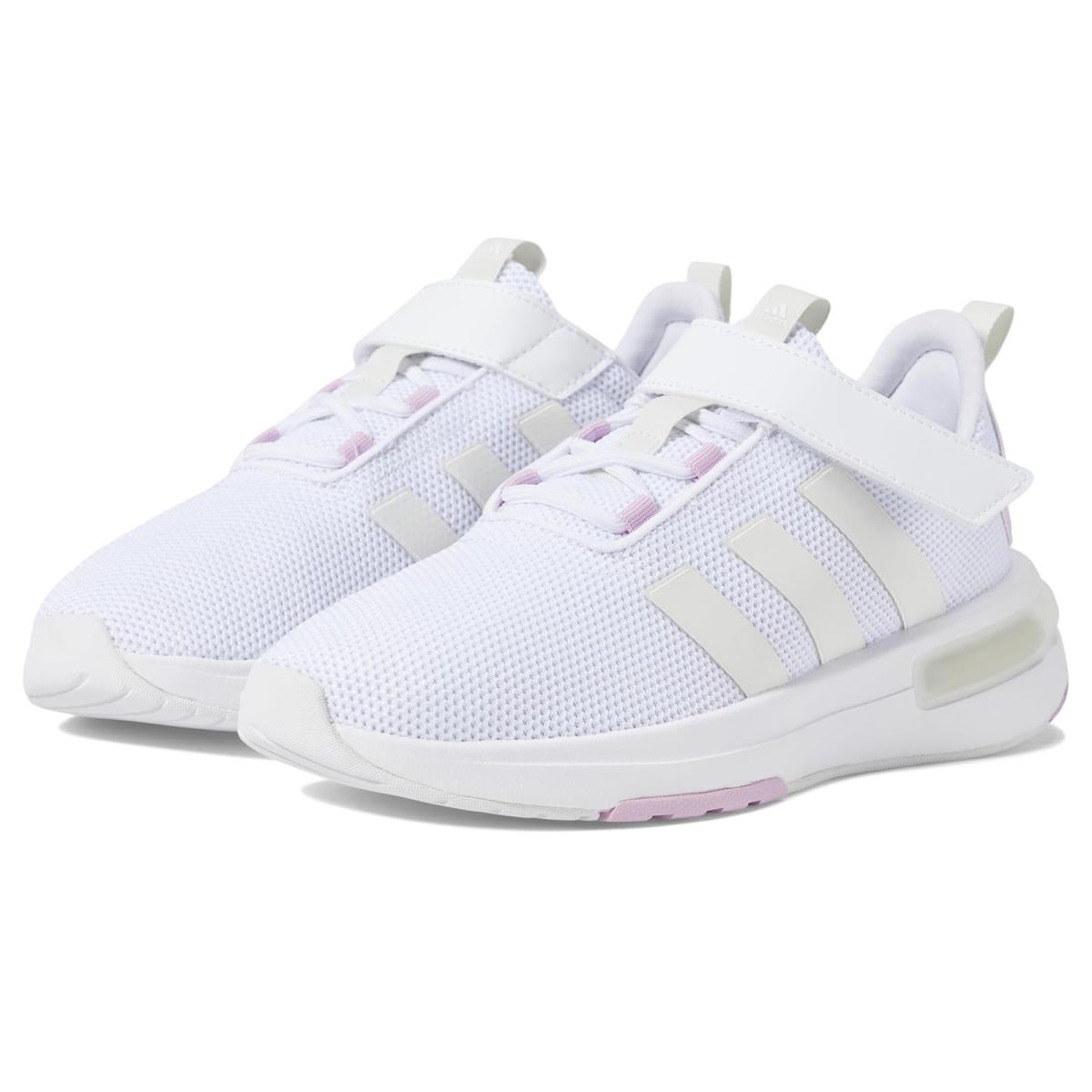 Girl`s Shoes Adidas Kids Racer TR23 EL Little Kid/big Kid Footwear White/Off-White/Bliss Lilac