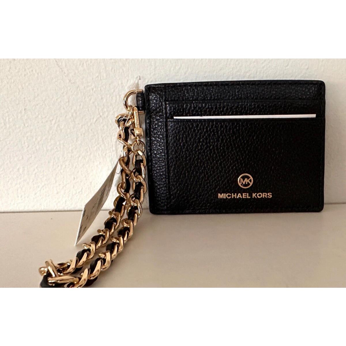 Michael Kors Leather Jet Set Charm Small ID Chain Card Holder Black/Gold