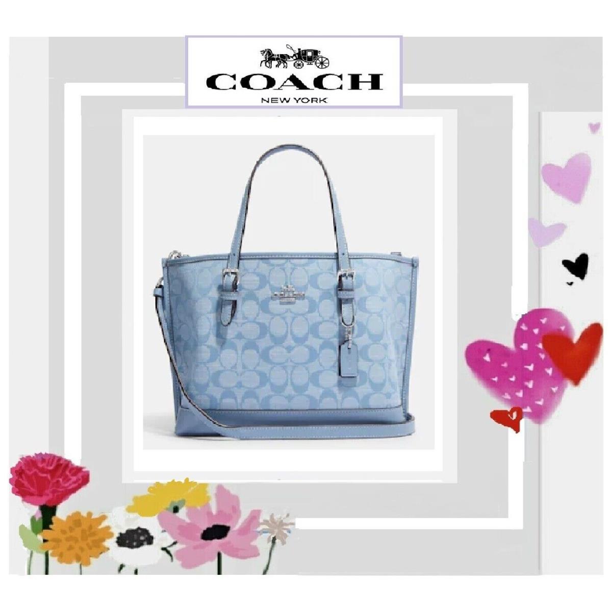 Coach Mollie CH228 Tote 25 X-body Handbag In Cornflower Sig Chambray Silver