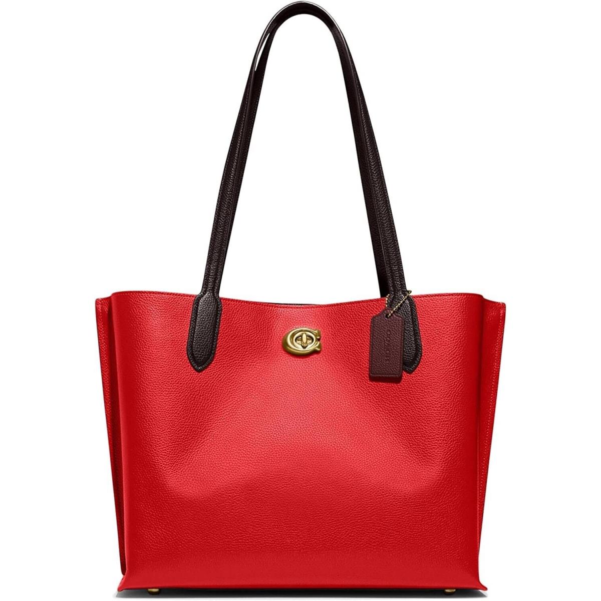 Coach Color-block Leather Willow Tote Sport Red Multi One Size - Handle/Strap: Brown, Hardware: Gold, Exterior: Sport Red Multi