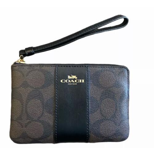 Coach Large Wristlet in Signature Canvas F58035 Brown Black
