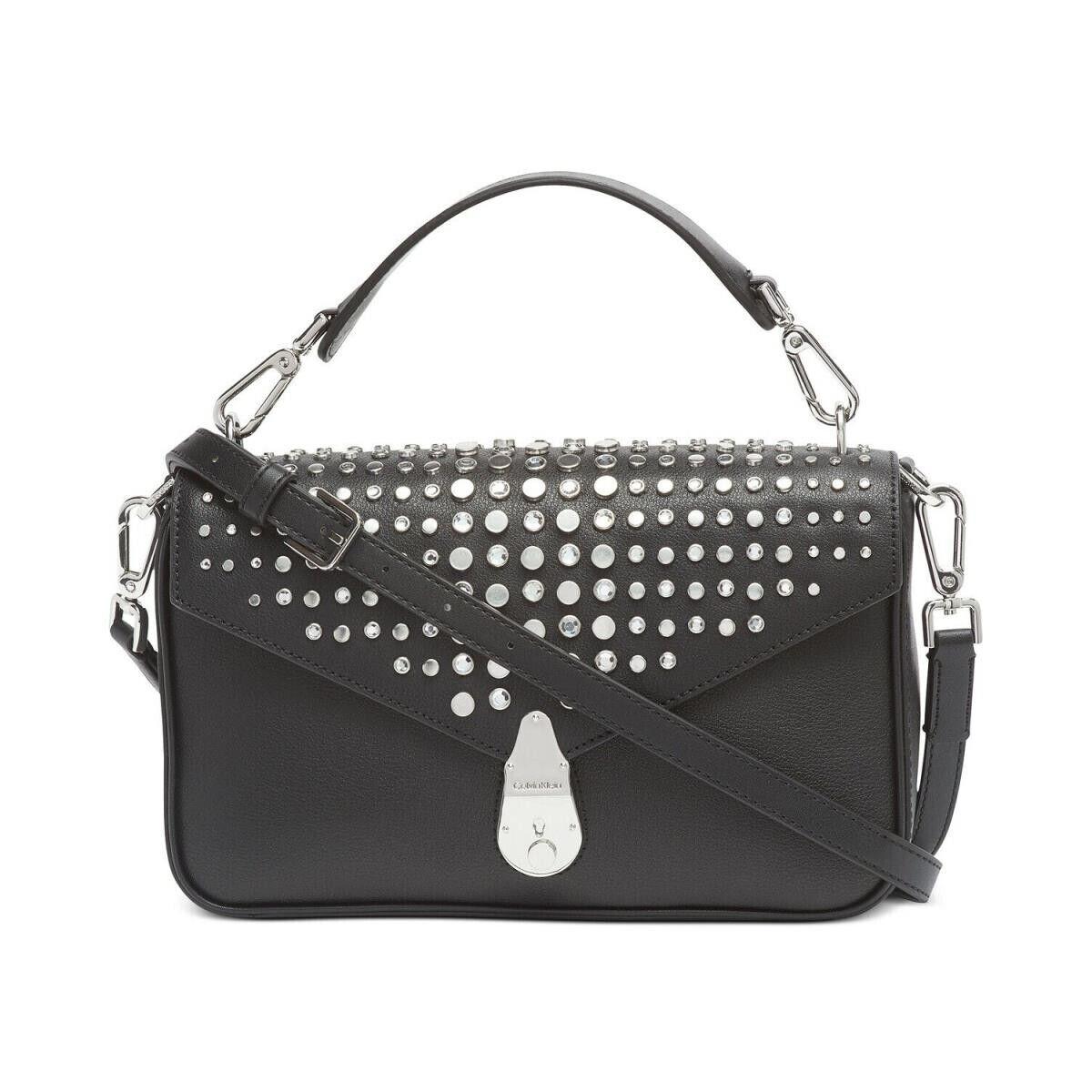Calvin Klein Leather Lock Shoulder Bag Studded Black Limited Edition B4HP - Exterior: Black