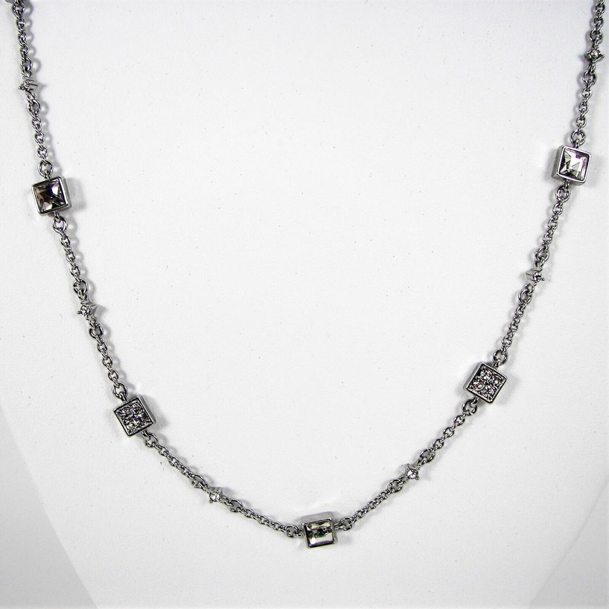 Lauren Ralph Lauren Starry Night Square Crystal Long Necklace Silver Tone Cha
