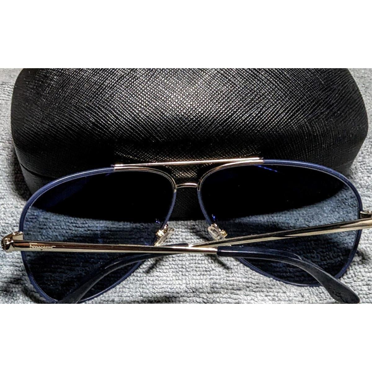 Salvatore SF131SG (727) Ferragamo SF131SG 727 Shiny Gold W/blue Enamel Sunglasses - Unisex