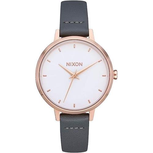 Nixon A1261-2239-00 White Dial Grey Leather Strap Stainless Steel Womens Watch
